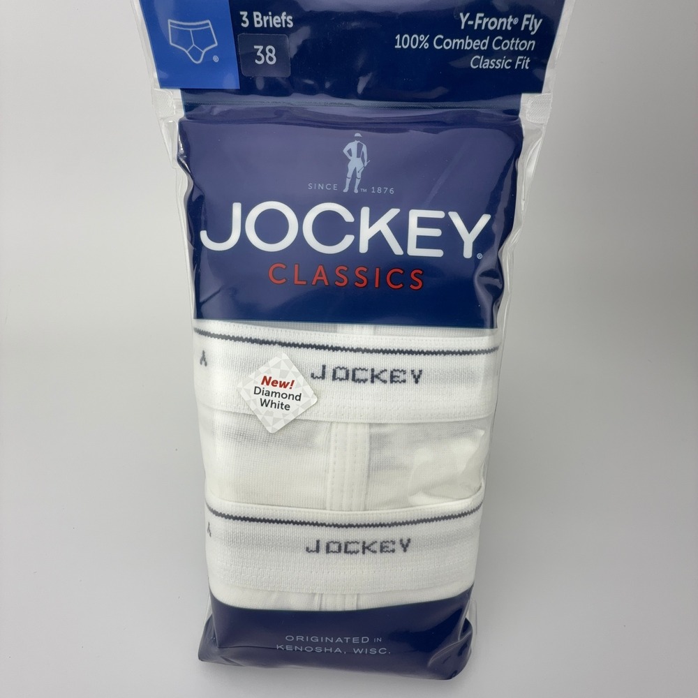 Jockey Classics Mens 3-Pack Briefs Diamond White Y-Front Fly 100% Cotton Size 38
